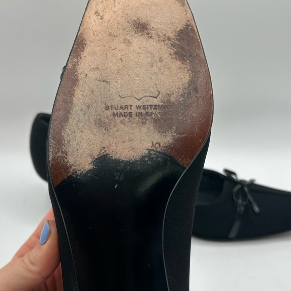 Stuart Weitzman Black Pointed Toe Kitten Heel Slip On Bow Accent Shoe Y2K 90’s 9 - Picture 9 of 13